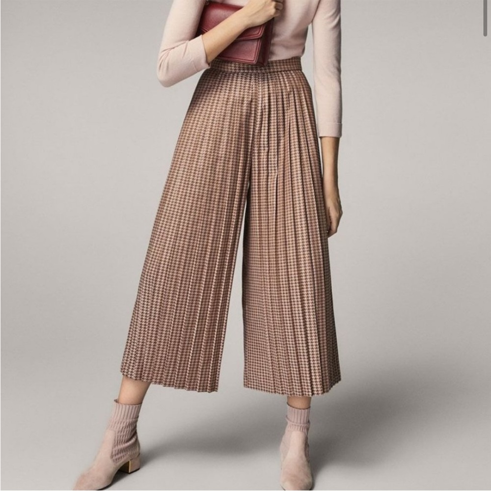 Massimo Dutti Culotte Houndstooth Pleated Trousers